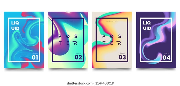 Modern marble ink poster collection. Abstract liquid shape. Trendy brochure template . Color gradient splashes. Design element for card, banner, poster, identity, web design. Vector eps 10.