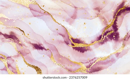 Modern marble painting background texture design with gold waves and glitter splatter.