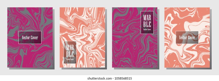 Modern marble pattern binder cover layout, journal design template vector set. Marble background patterns set for binder design, journal, certificate layout, book cover. Trendy vector graphics.