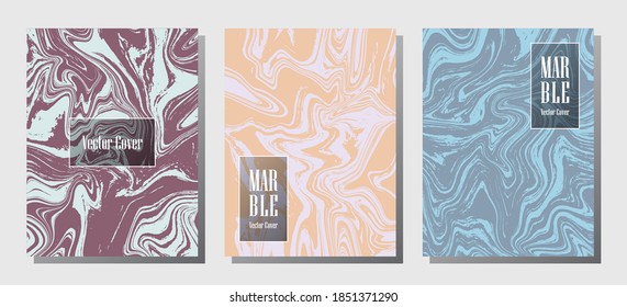 Moderne Marmordrucke, Vektorgrafik-Design-Vorlagen. Die Modemagazin-Hintergründe aus flüssigem Marmor-Stein-Textur iInteriors zeichnen die Zeitschriftenmuster von Corporate aus. Einladungskarten-Set.