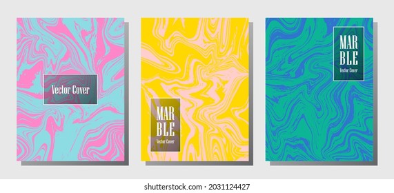 Impresiones modernas de mármol, plantillas de diseño de portada vectorial. Textura de piedra de mármol fluido iInteriors fondo de la revista de moda Patrones de revistas corporativos conjunto de ondas de tinta líquida. Volantes, pancartas puestas.