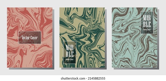 Impresiones modernas de mármol, plantillas de diseño de portada vectorial. Textura de piedra de mármol fluido iInteriors fondo de la revista de moda Patrones de revistas corporativos conjunto de ondas de pintura líquida. Impresiones para portátiles.