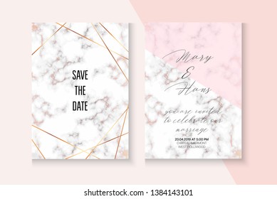 Modern Marble Rose Gold Wedding Invitation. Geometric Border Set. Cosmetics, Birthday, New Year Vector Layout. Abstract Foil Report. Rose Gold Marble Texture Wedding Invitation Background