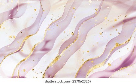 Modern marble stone background texture with gold veins and glitter splatters.