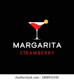 Modern Margarita Strawberry Glass with Slice of Lemon Drink Silhouette Logo Design