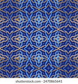  Modern marine blue fabric design textile swatch ladies dress all over print. Dark blue and gold texture. Graphic modern pattern