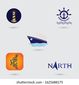 Modern marine logo set, nautical, sail, cruise ship, logo bundle,