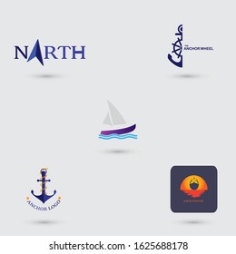 Modern marine logo set, nautical, sail, cruise ship, logo bundle,