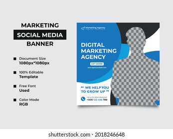 modern marketing agency social media post, this template can be used as web banner. An image can place in the design, professional eye-catchy color used. Vector square, eps 10 version well organized