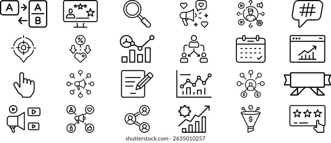 Conjunto de iconos de marketing moderno Ilustración vectorial sobre fondo blanco
