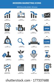 Modern Marketing Icon set,Blue version,vector