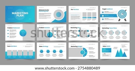 Modern Marketing Plan Presentation Slides Template with Blue