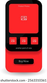 A modern marketplace product library interface featuring a main product photo, additional image previews, and a prominent buy button