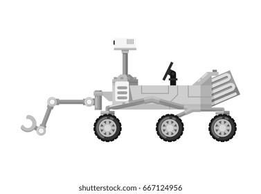 Modern mars rover isolated icon. Astronautics and space technology object, spacecraft vector illustration in flat design.