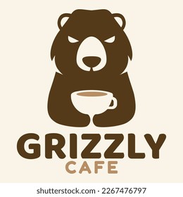 Modern mascot flat design simple minimalist cute grizzly bear logo icon design template vector with modern illustration concept style for cafe, coffee shop, restaurant, badge, emblem and label