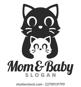 Modern mascot flat design simple minimalist cute cat mom dad parents logo icon design template vector with modern illustration concept style for brand, emblem, label, badge, pet shop