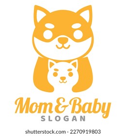 Modern mascot flat design simple minimalist cute shiba inu akita inu dog mom dad parents logo icon design template vector with modern illustration concept style for brand, emblem, label, pet shop