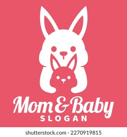 Modern mascot flat design simple minimalist cute rabbit mom dad parents logo icon design template vector with modern illustration concept style for brand, emblem, label, badge, farm, zoo