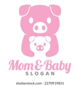 Modern mascot flat design simple minimalist cute piggy mom dad parents logo icon design template vector with modern illustration concept style for brand, emblem, label, badge, farm