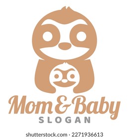 Modern mascot flat design simple minimalist cute sloth mom dad parents logo icon design template vector with modern illustration concept style for brand, emblem, label, badge, zoo