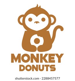 Modern mascot flat design simple minimalist cute monkey ape donut logo icon design template vector with modern illustration concept style for cafe, bakery shop, restaurant, badge, emblem and label