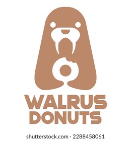 Modern mascot flat design simple minimalist cute walrus donut logo icon design template vector with modern illustration concept style for cafe, bakery shop, restaurant, badge, emblem and label