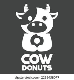 Modernes Maskottflaedesign mit einfachem minimalistisch-süßem Kuh-Donut Logo-Symbol-Design-Vorlage Vektorgrafik mit modernem Design-Stil für Café, Bäckerei, Restaurant, Badge, Emblem und Label