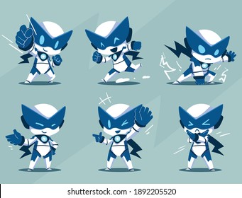modern mascot robot super hero character set