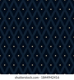 Modern masculine pattern royal blue background abstract diamonds motif minimal geo ornament. Small rhombus shapes allover print block for apparel textile, man shirt fabric, shop window, wrapping cloth