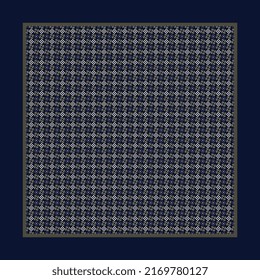 Modern masculine scarf pattern classic blue background original houndstooth design. Textile fashion accessory template fabric swatch. Square shawl, bandana all over print block. High resolution image.