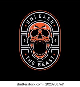 Modern, Masculine, Youthful, Skull Beast T-shirt Badge Vector Design Illustration