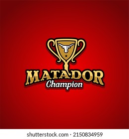 modern matador logo with trophy and buffalo head for matador champion winner
