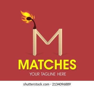 Modern Matches Logo. Matchstick Sign. Camping Concept.