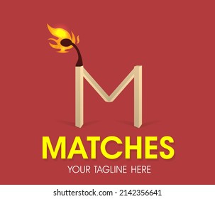 Modern Matches Logo. Matchstick Sign. Camping Concept.