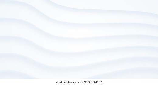 Modern Material Design Light Morphism Curved Lines 3D Vector Futuristic Abstract Technology White Background. Warped Layered Structure Wide Wallpaper. Render Abstraction Subtle Light Striped Backdrop