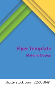 Modern material design paper layers overlay flyer template, empty notebook, workbook,  exercise or school book, report or brochure cover vector mockup, abstract colorful geometric web sites background