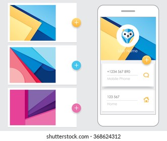 Modern material design style mobile application user interface kit. Colorful Ui elements for mobile app designs