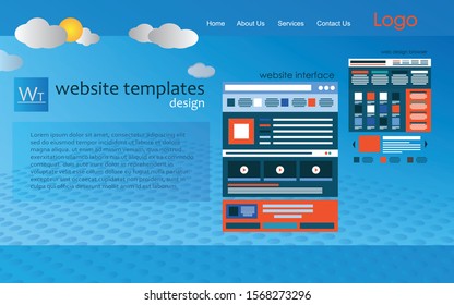 Modern material design user interface windows. Web browser, video and audio player