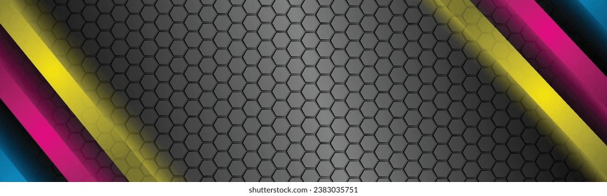 Modern material header in black with overlapping layers and diagonal lines in cmyk color. Template for your business. eps 10