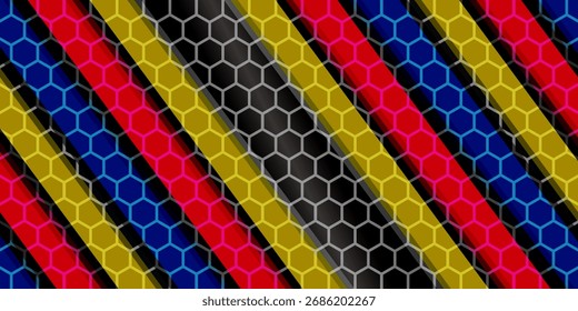 Modern material header in black with overlapping layers and diagonal lines in cmyk color. Template for your business. Vector Illustration