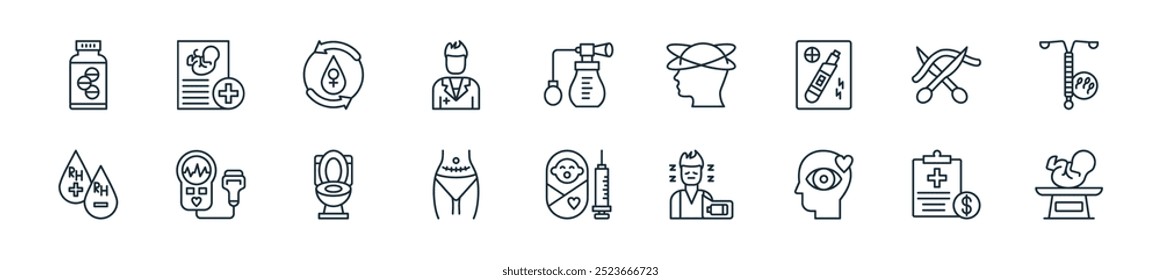 Icono de maternidad moderno: perfecto para diseños de IU lineales con peso de bebé de Vector, hospital, intuición, fatiga, inmunización, puntos de sutura, inodoro y más iconos para App móviles y de Web.