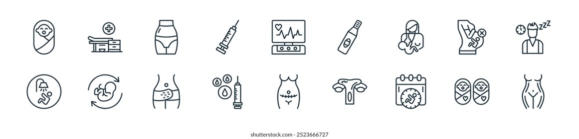 Icono de maternidad moderno: perfecto para diseños de IU lineales con estrías de Vector, gemelos, embarazo, sistema reproductivo, costuras, columna vertebral, cinturón y más iconos para App móviles y de Web.