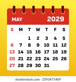 Modern May 2029 calendar with a sleek layout. Great for tracking deadlines, setting goals, and managing daily routines