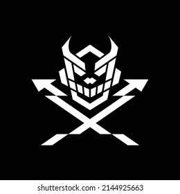 Modern mech evil skull logo with a crossed arrows for your esports logo. Ideal logo for a gaming and esports business.