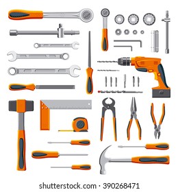 Modern mechanic DIY tools set collection on white background vector
