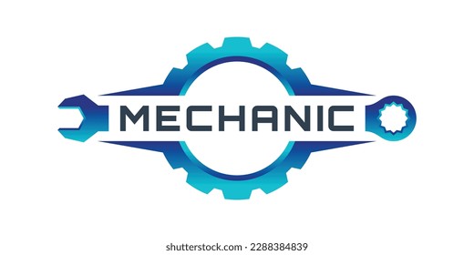 Modern mechanic logo with Gear and wrench logo icon vector Premium Vektor