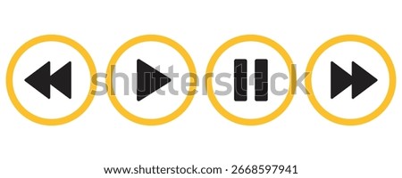 Modern media player controls rewind play pause fast forward icons for digital applications and interfaces.