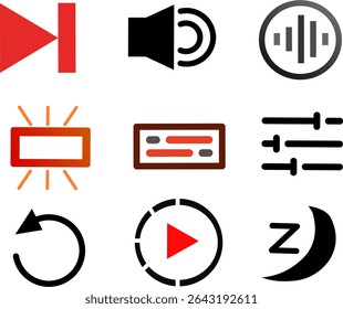 Modern Media Player User Interface Vector Icons Set, Audio Video Control Icons Collection, Basic UI Vector Icons for Web and App