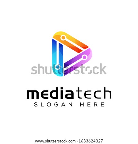 modern media tech logo, play logo design vector template