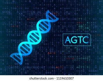 A modern medical banner with a DNA code molecule with glitter. the concept AGTC of DNA sequence and structure. vector illustration